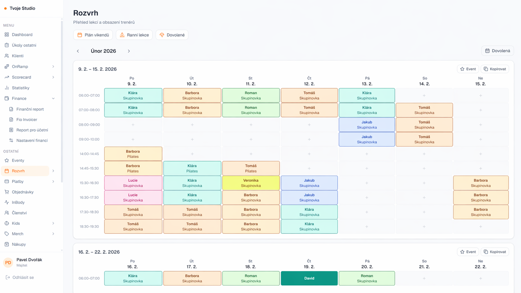Trainer schedule & permissions panel